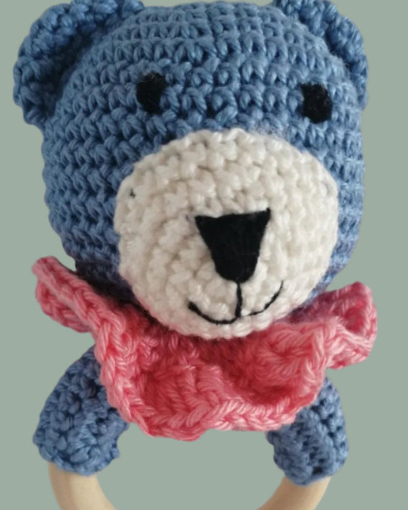 kék maci csörgő horgoló készlet 